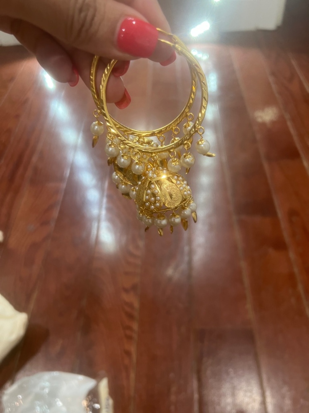 Gold Pearl Jhumka Hoop Earrings - Women Jewelry